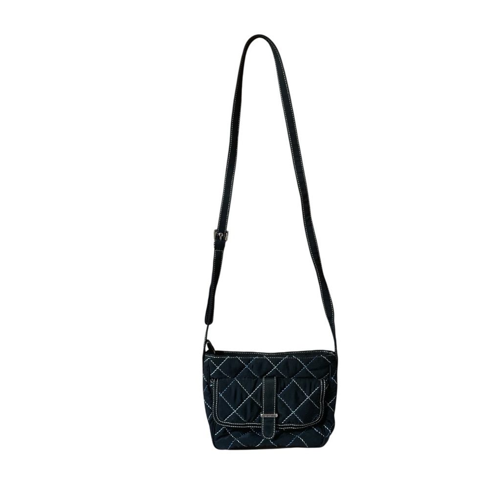 Vera Bradley Bag Crossbody Quilted Black Contrast Stitch Floral Lining Small
